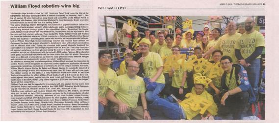 Wm. Floyd H.S First Robotics Competition Win